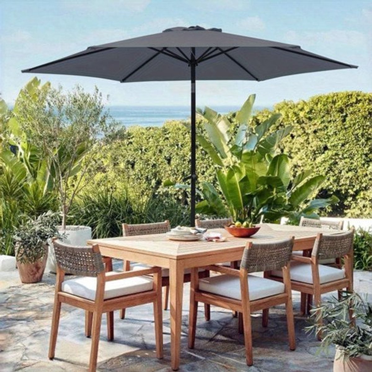 Parasol - Stokparasol - Balkonparasol - Zweefparasol - Strandparasol - 270 cm Diameter - Duurzaam Waterafstotend Doek - Stevig IJzeren Frame - Opvouwbaar & Draagbaar - Modern Grijs (9113760513572)