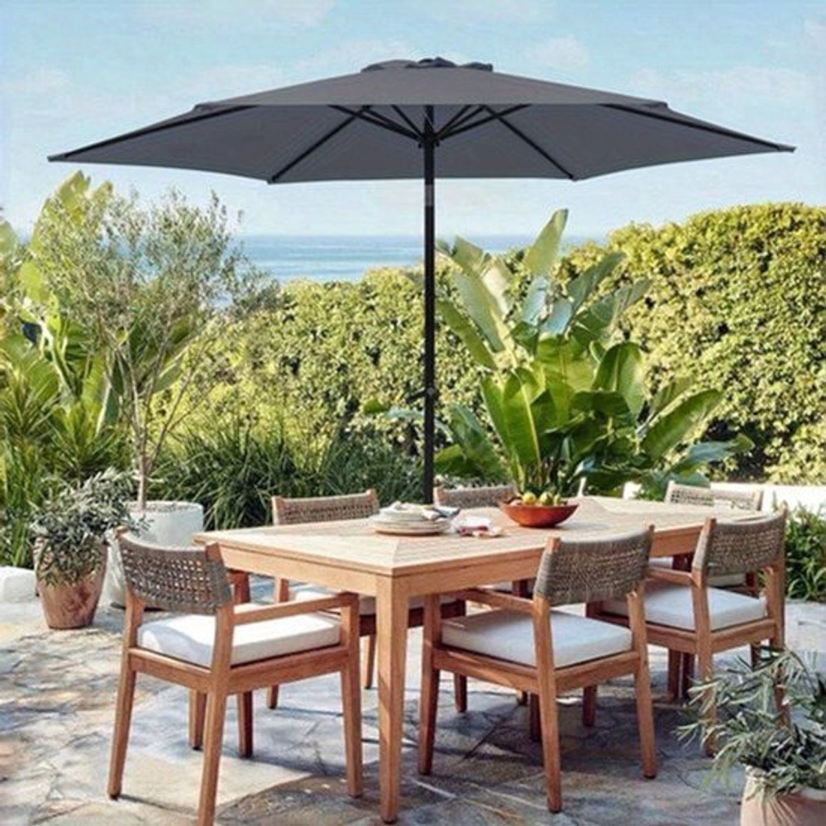 Parasol - Stokparasol - Balkonparasol - Zweefparasol - Strandparasol - 270 cm Diameter - Duurzaam Waterafstotend Doek - Stevig IJzeren Frame - Opvouwbaar & Draagbaar - Modern Grijs (9113766306499)