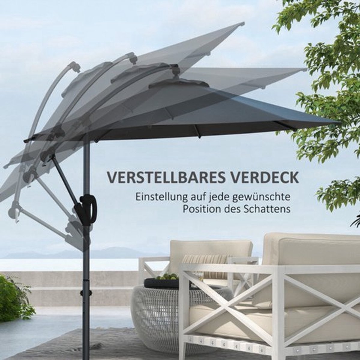 Parasol - Stokparasol - Zweefparasol - Balkonparasol - Muurparasol - Grijs Verkeerslicht Design - Stevige Kruisbasis - Afmeting 293x293 cm (9113762606456)