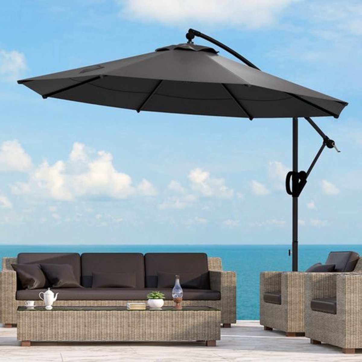 Parasol - Stokparasol - Zweefparasol - Balkonparasol - Muurparasol - Grijs Verkeerslicht Design - Stevige Kruisbasis - Afmeting 293x293 cm (9113764948202)