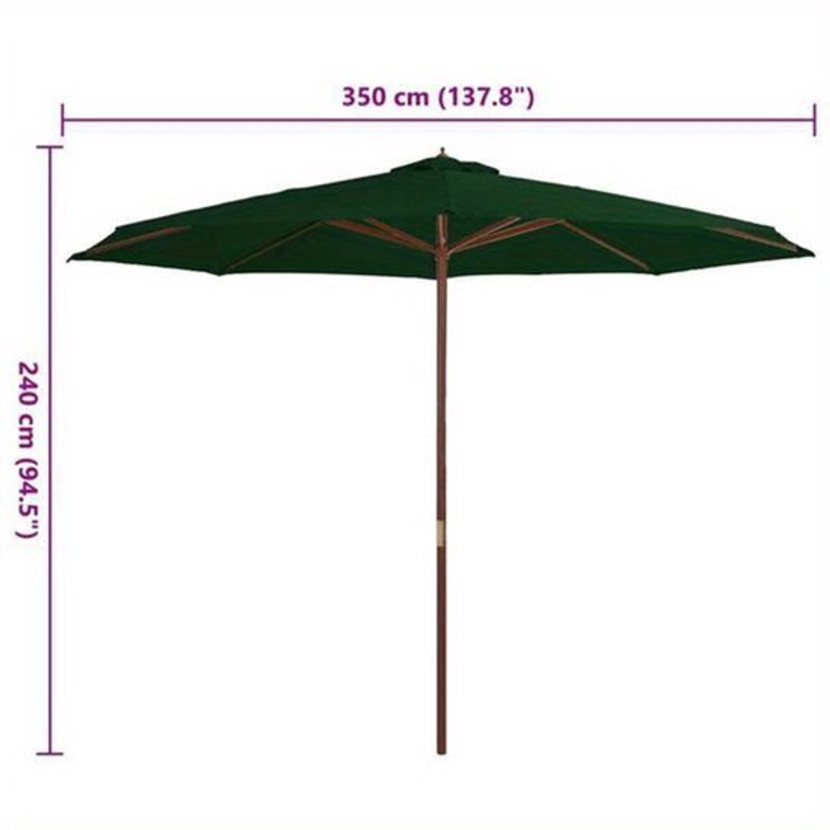Parasol - Tuinparasol - Balkonparasol - Terrasparasol - Stokparasol - 350x240 cm - 100% Acryl Zonwering - Houten Paal & Stabiel IJzeren Frame - Groen Rechthoekig (9113760755989)