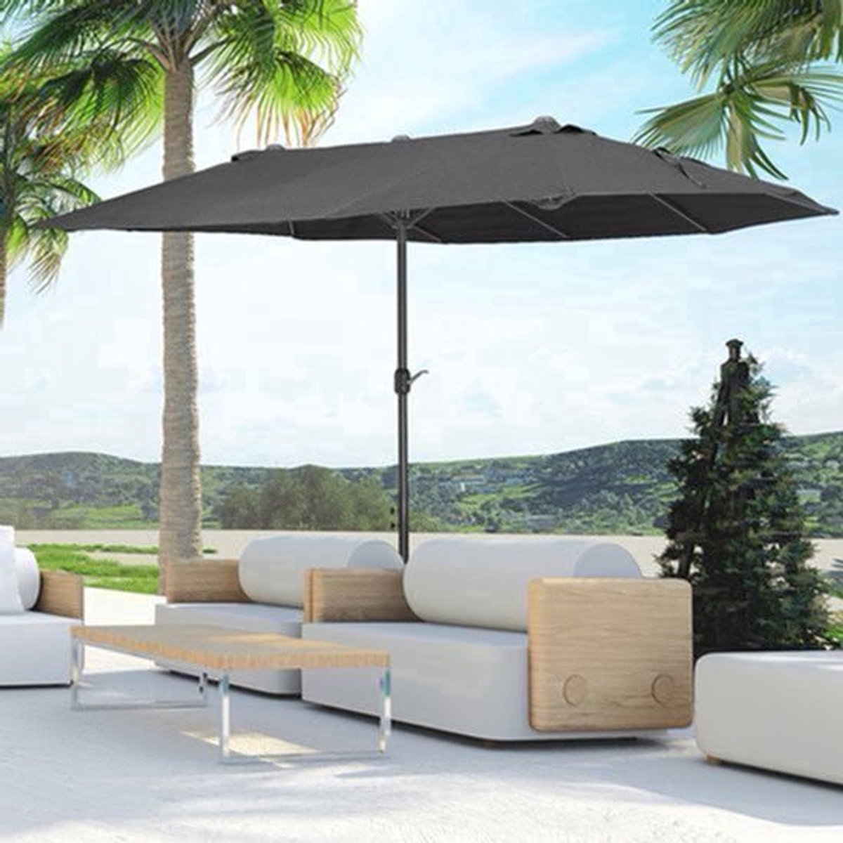 Parasol - Tuinparasol - Balkonparasol - Zweefparasol - Stokparasol - Zwart - 12-speer canopy - Scheurbestendig polyester (9113763394062)