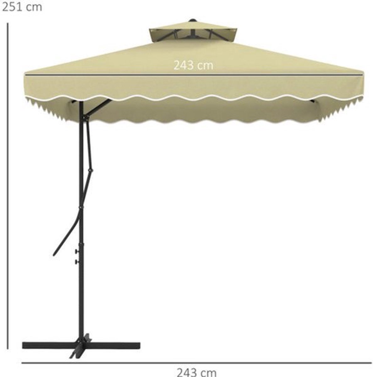 Parasol - Tuinparasol - Balkonparasol - Zweefparasol - Strandparasol - 243 cm Rond - UV Bescherming Met Dubbele Laag - Stevig Onderhoudsvrij Frame Met Kruisvoet (9113763170857)