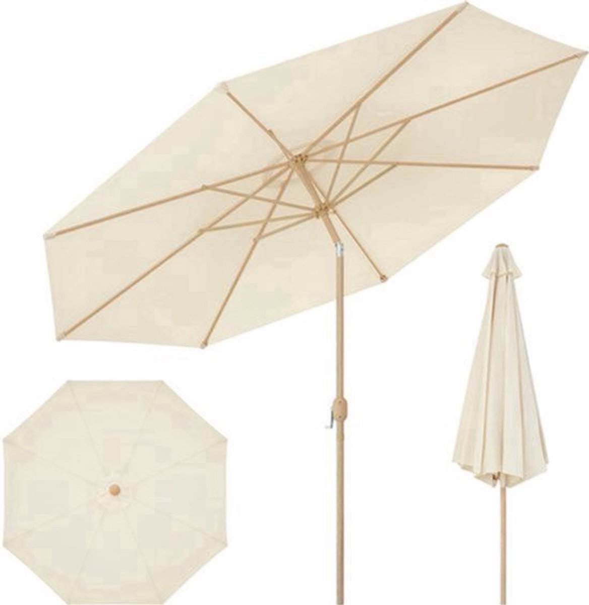 Parasol - Tuinparasol - Strandparasol - Zweefparasol - Balkon Parasol - Grote 300cm Buitenzonwering - met Draaikruk en UPF 50+ Bescherming - Beige (9113768125579)