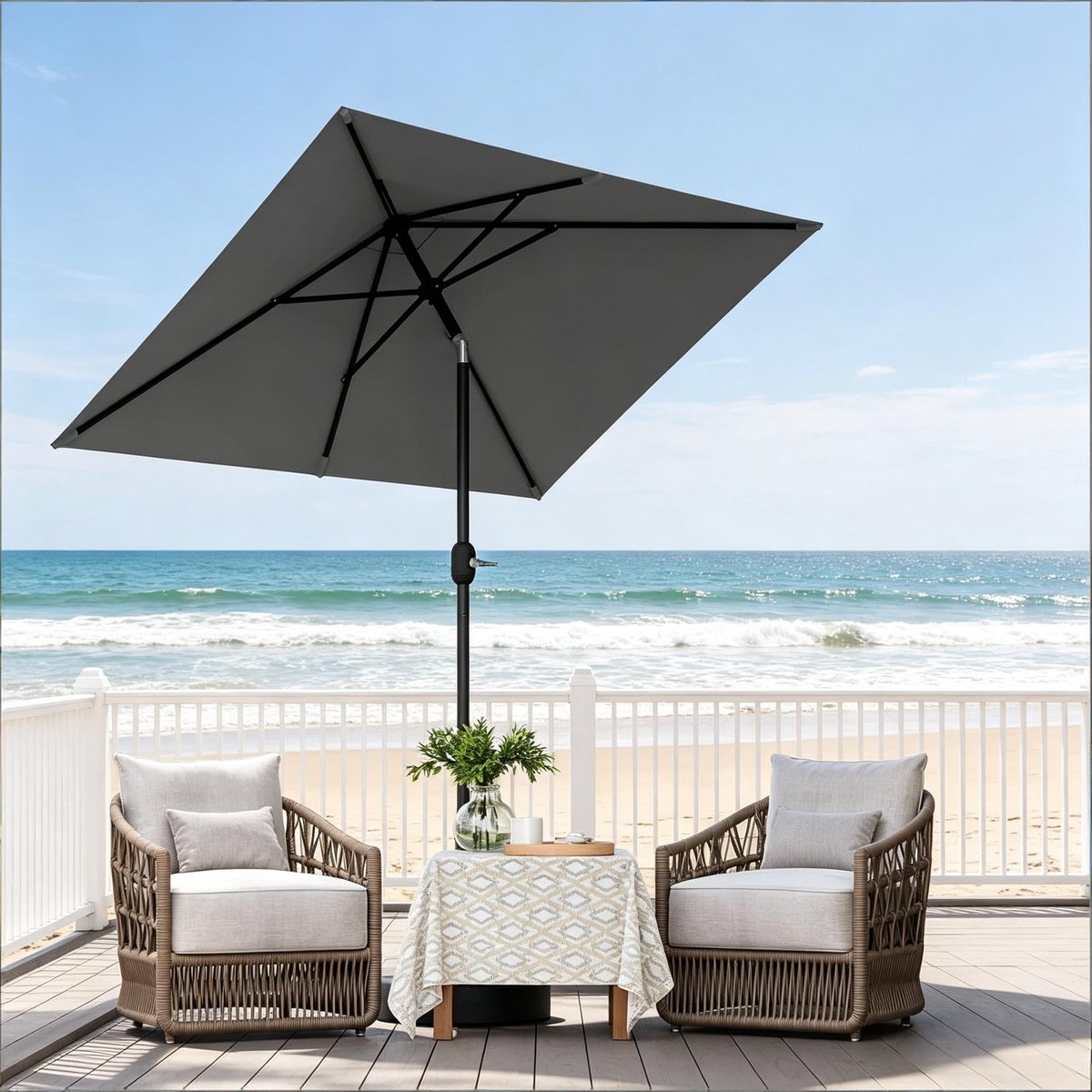 Parasol Verstelbare Stokparasol 206 X 135 Cm Metaal Polyester Donkergrijs Voor Balkon Tuin En Zwembad Met Knikfunctie En Draagtas (4071258342033)