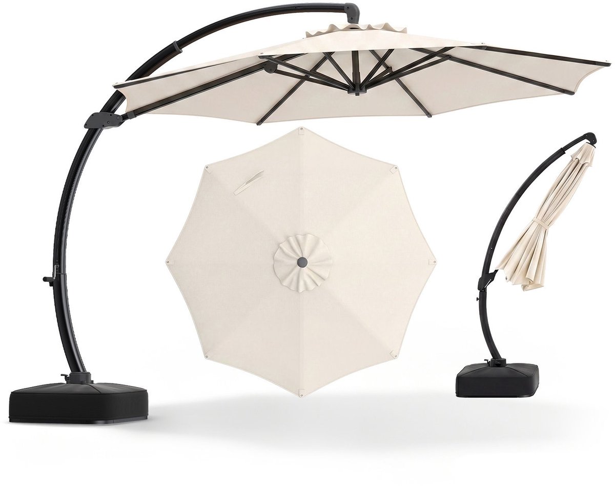 Parasol - Waterdicht & UV-beschermend - Kantelbaar - Luxe Zweefparasol voor Tuin - Balkon of Terras - Beige (8721564009552)