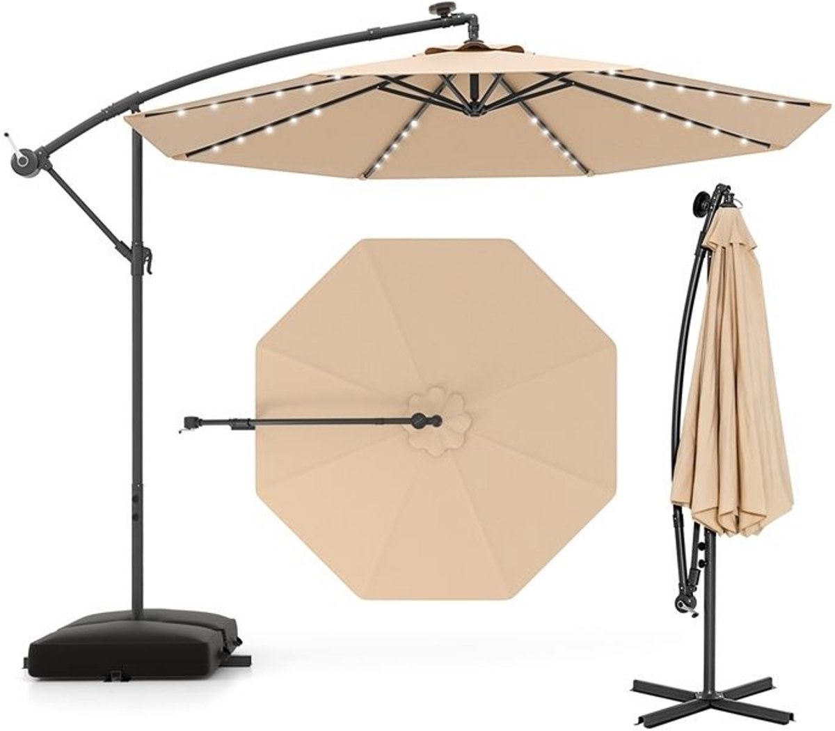 Parasol - Waterdicht & UV-beschermend - Kantelbaar & Verstelbaar - Luxe Zweefparasol voor Tuin - Balkon of Terras - Weerbestendig (8721564005943)