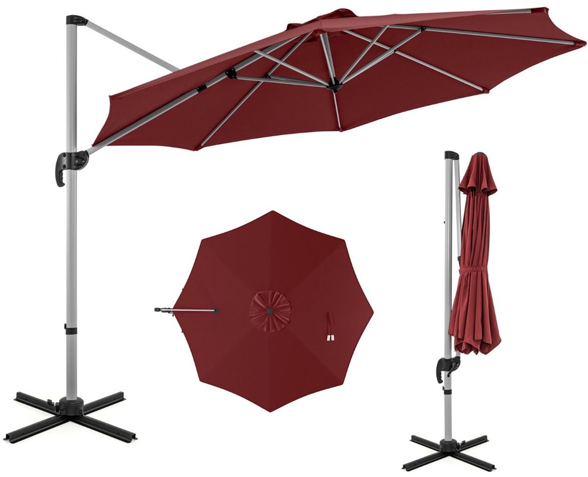 Parasol - Waterdicht & UV-beschermend - Kantelbaar & Verstelbaar - Luxe Zweefparasol voor Tuin - Balkon of Terras - Weerbestendig - Rood (8721564002010)