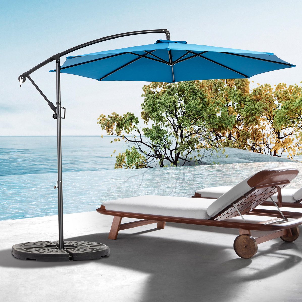 Parasol Zweefparasol - 294 cm - Kantelbaar met Zwengel - Staal en Polyester - Donkerblauw - Zonder Voet (4071272098848)