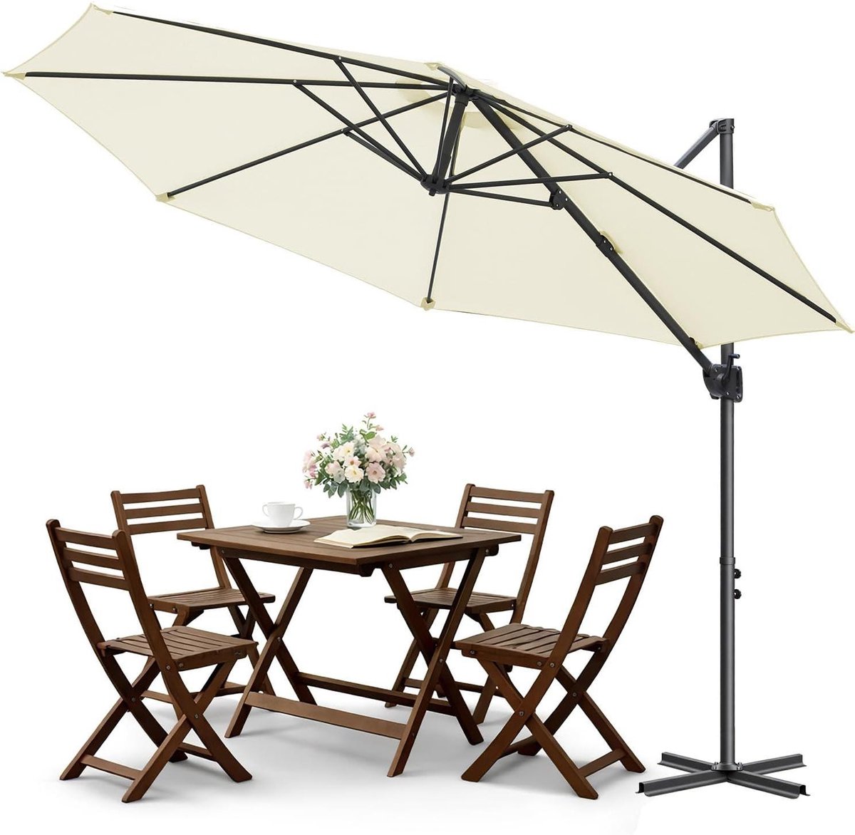 Parasol - Zweefparasol Standaard - Terras Beschermen - 360 Graden Rotatie - 300 cm Diameter - Antraciet (9101217198434)