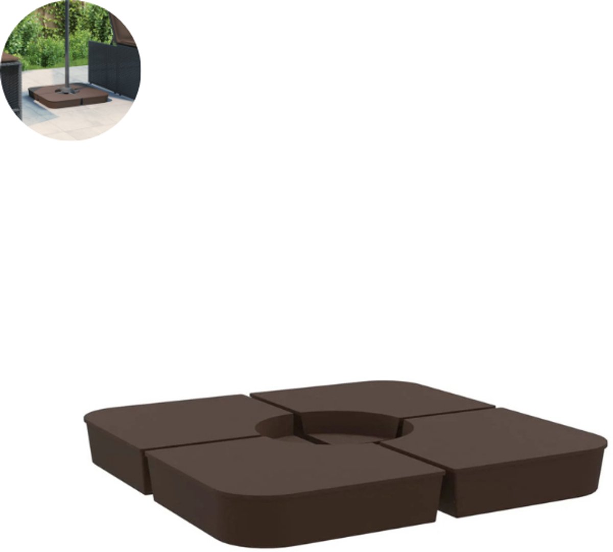 Parasoltegels - Vulbare Parasoltegels - Voor kruisvoet - 50x50cm - Inhoud 25L - 4 stuks voor zweefparasol - Bruin (8721264198914)
