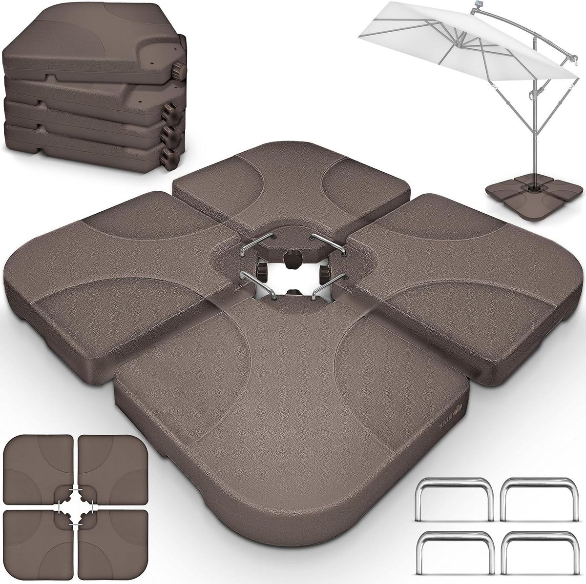 Parasolvoet Set - Zweefparasol Basis - Stabiel Schaduw - Vulbaar met Zand - 60 Liter / 80 Kg - Antraciet (9101424628335)