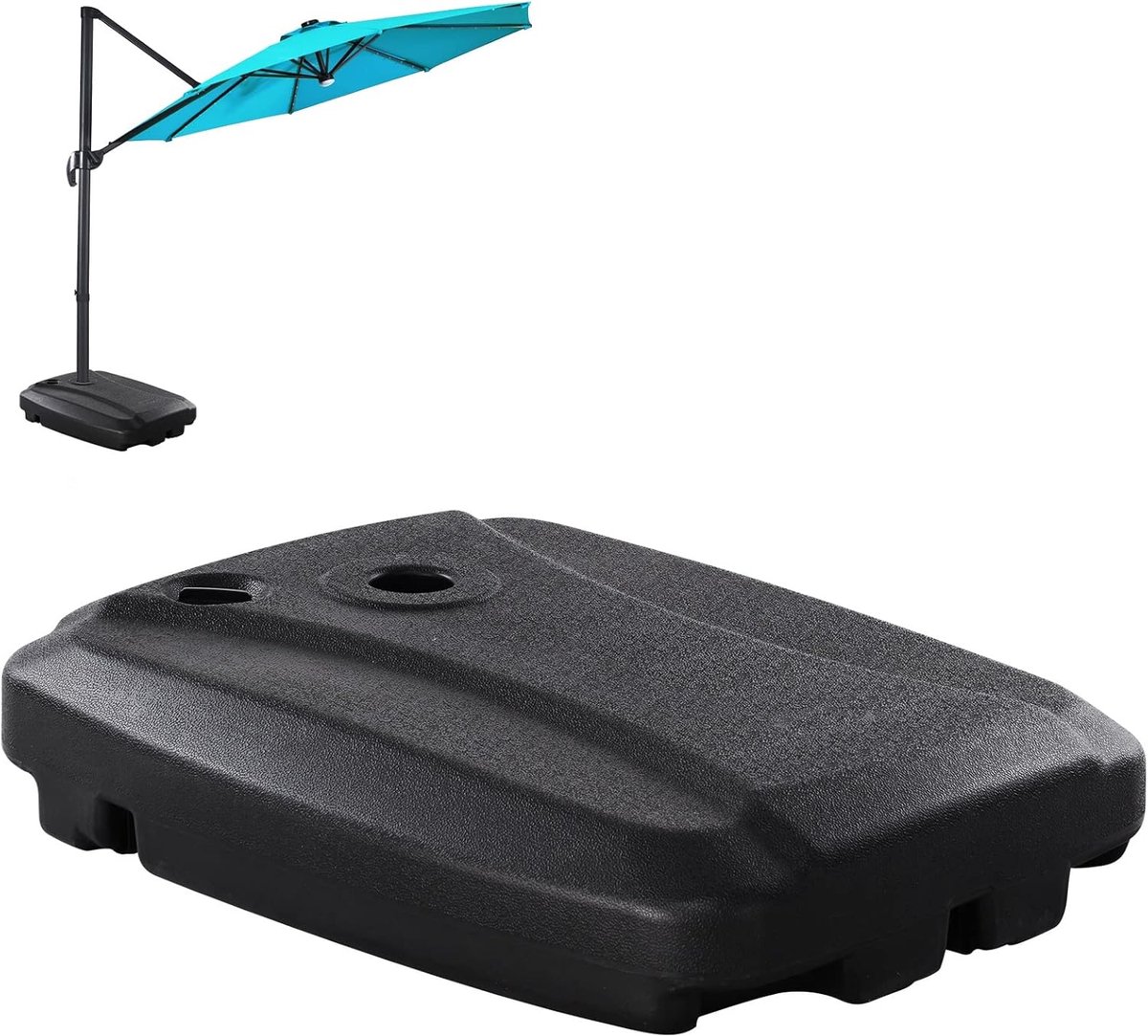 Parasolvoet met wielen - Zweefparasol standaard - Stabiele parasol - Vulbaar tot 95kg - 81x61x15 cm - Zwart (9101173987967)