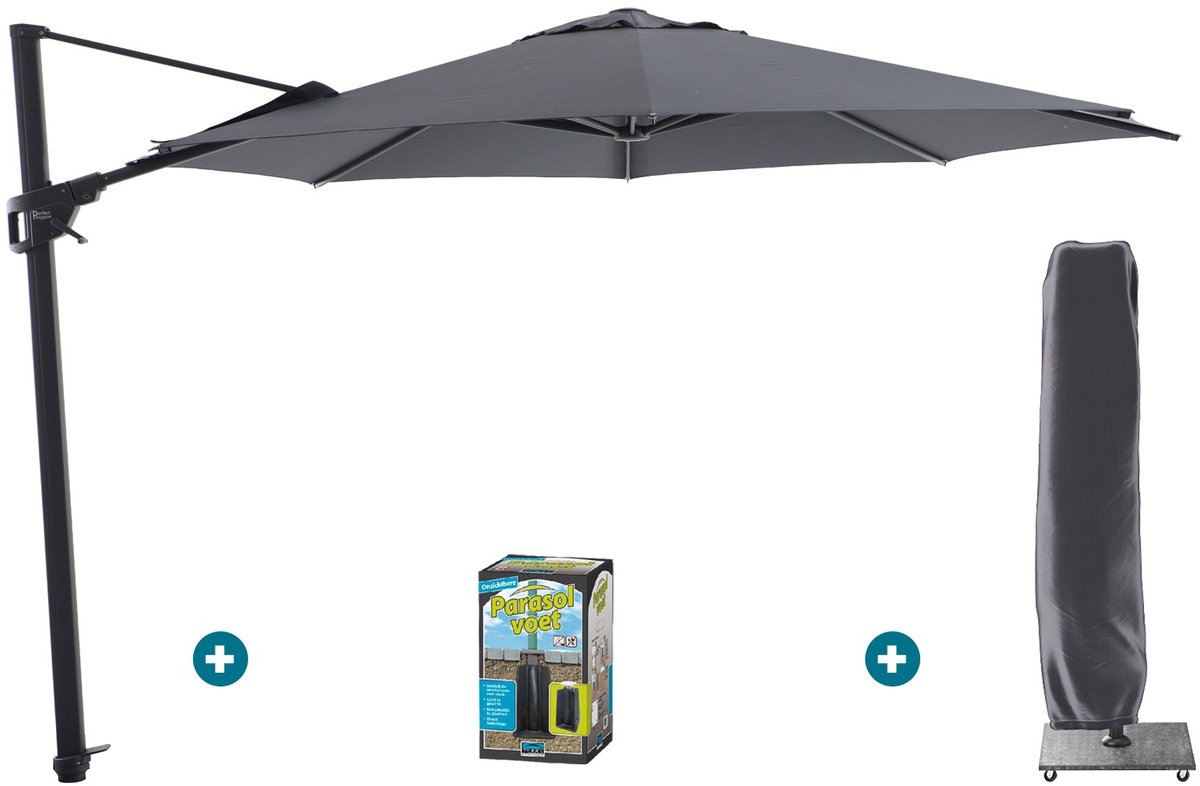 Perfect Shadow Luna ronde zweefparasol Ø350 cm. Flex+ Antraciet met ingraafbare voet en hoes (6154127398350)
