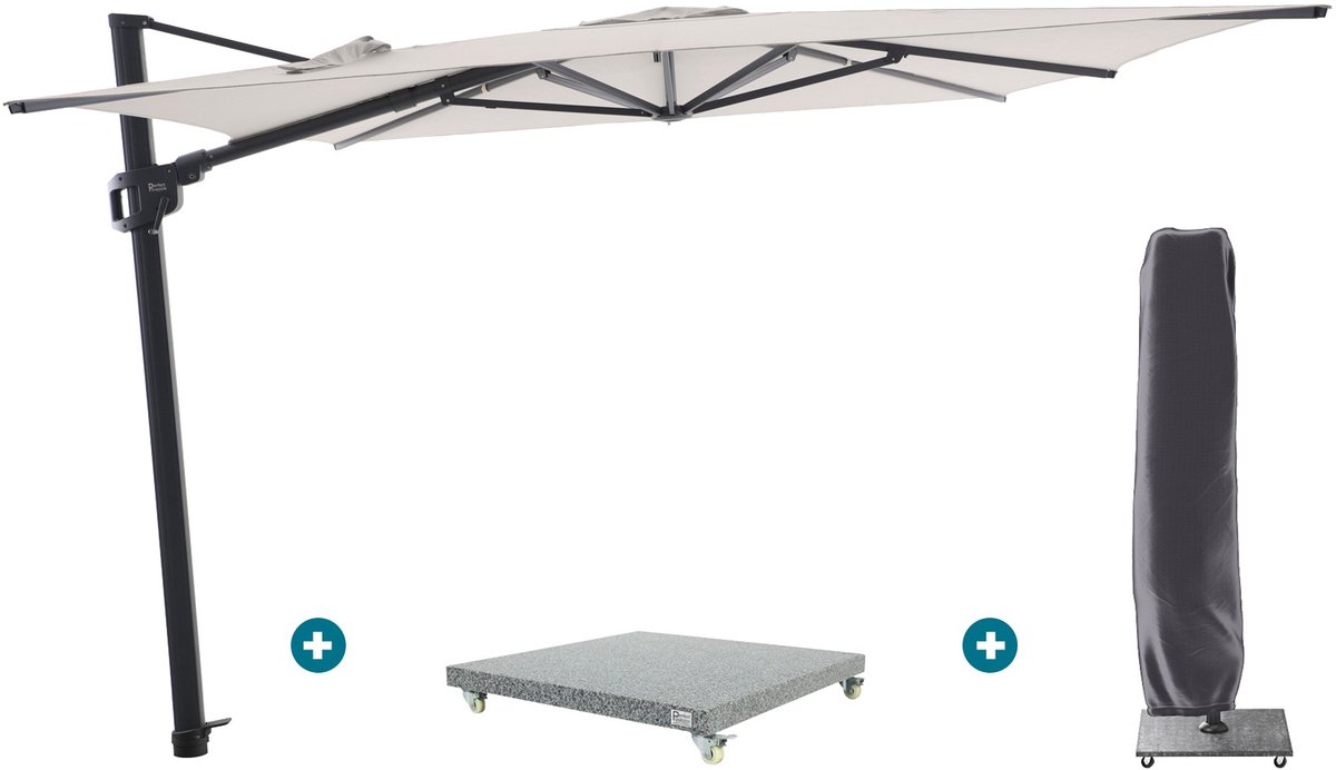 Perfect Shadow Ultra Eclipse Zweefparasol - 3x3m. - Antraciet/Urban Taupe met Valencia voet en hoes (6154129476445)