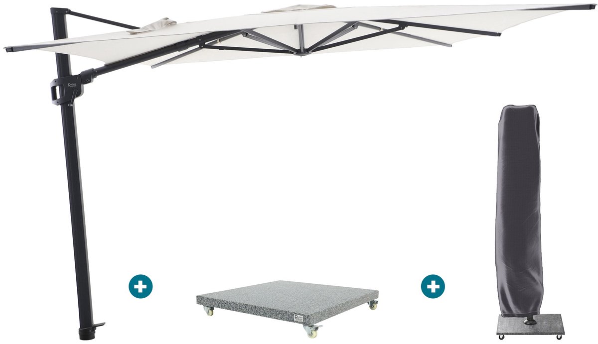 Perfect Shadow Ultra Eclipse Zweefparasol - 4x3m. - Antraciet/Soft Sand met Valencia voet en hoes (6154129424439)