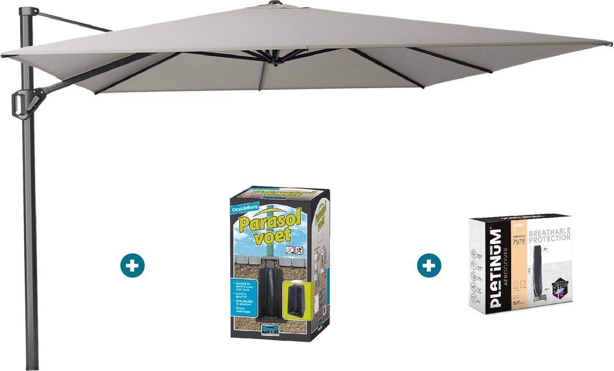 Platinum Challenger zweefparasol T1 Premium 4x3 m. - Manhattan Grey - met ingraafvoet en hoes (6097343562566)