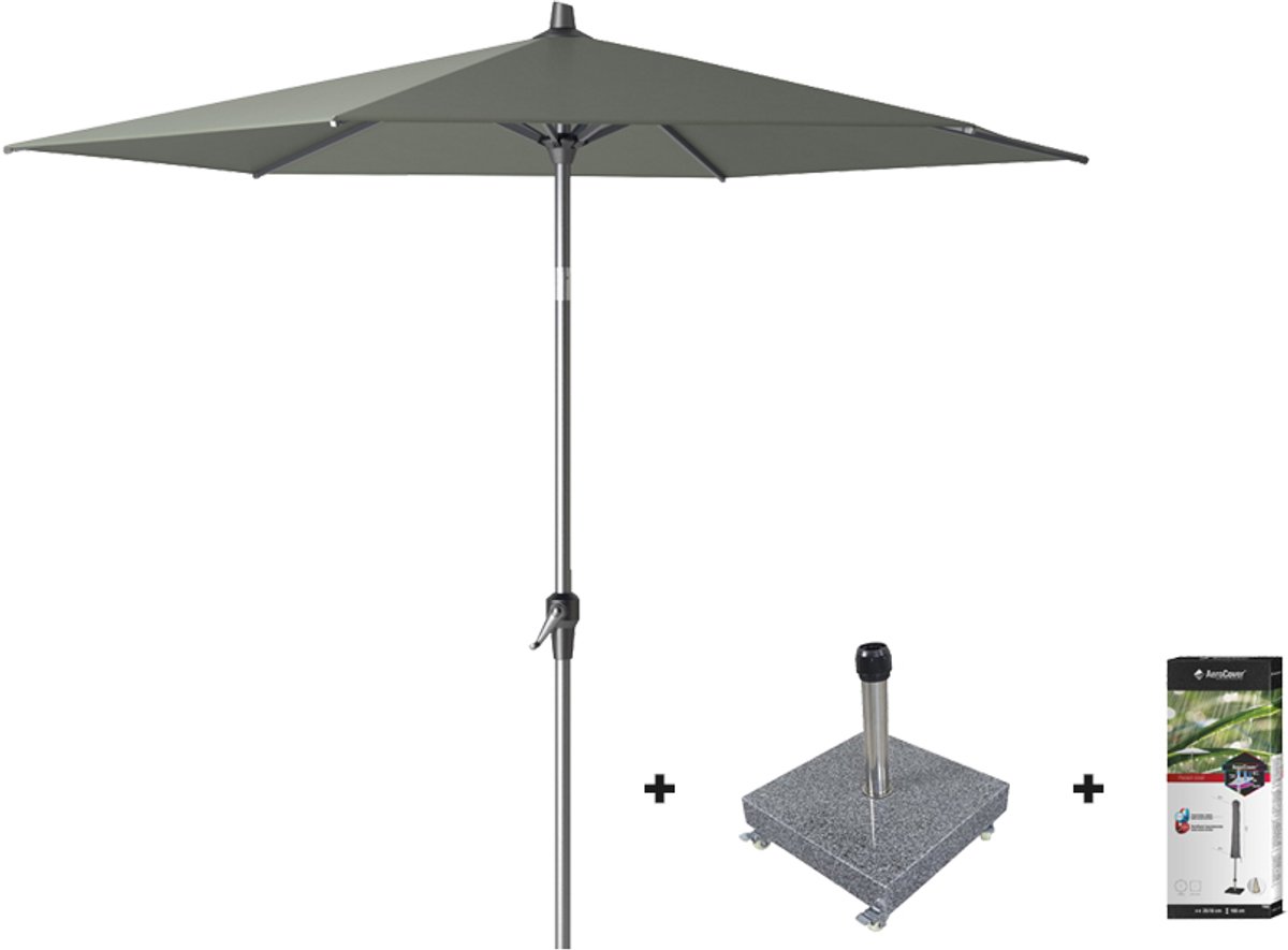Platinum Riva stokparasol 2,5 m. rond - Olive met voet en hoes (7435105121160)