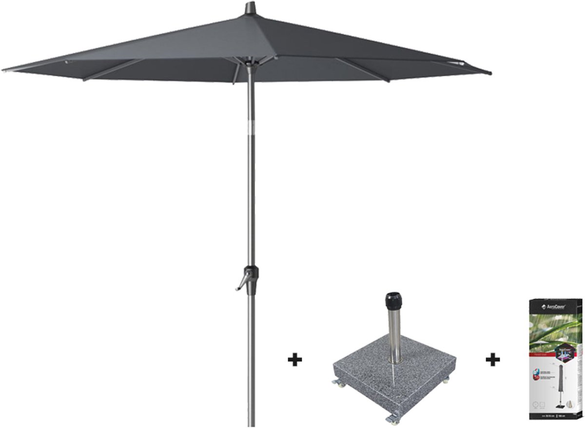 Platinum Riva stokparasol 3 m. rond - Antraciet met voet en hoes (7435104471402)