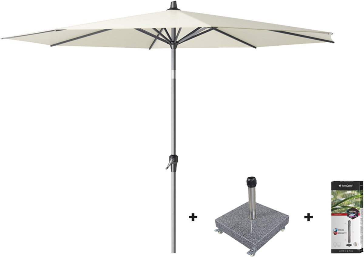 Platinum Riva stokparasol 3 m. rond - Ecru met voet en hoes (7435113996958)