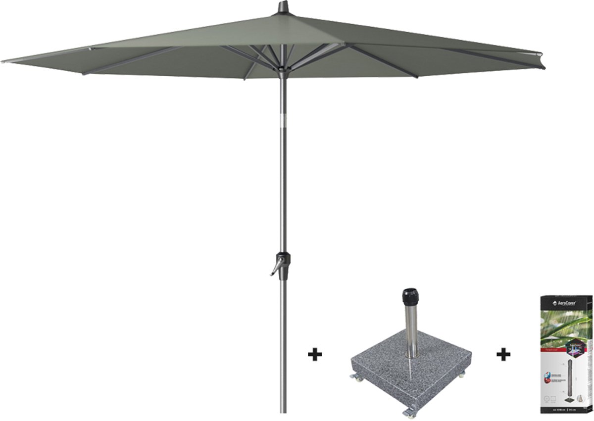 Platinum Riva stokparasol 3 m. rond - Olive met voet en hoes (7435106951988)