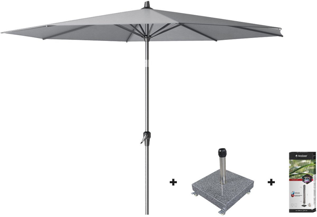 Platinum Riva stokparasol 3 m. rond - Premium - Manhattan Grey met voet en hoes (7435102689687)