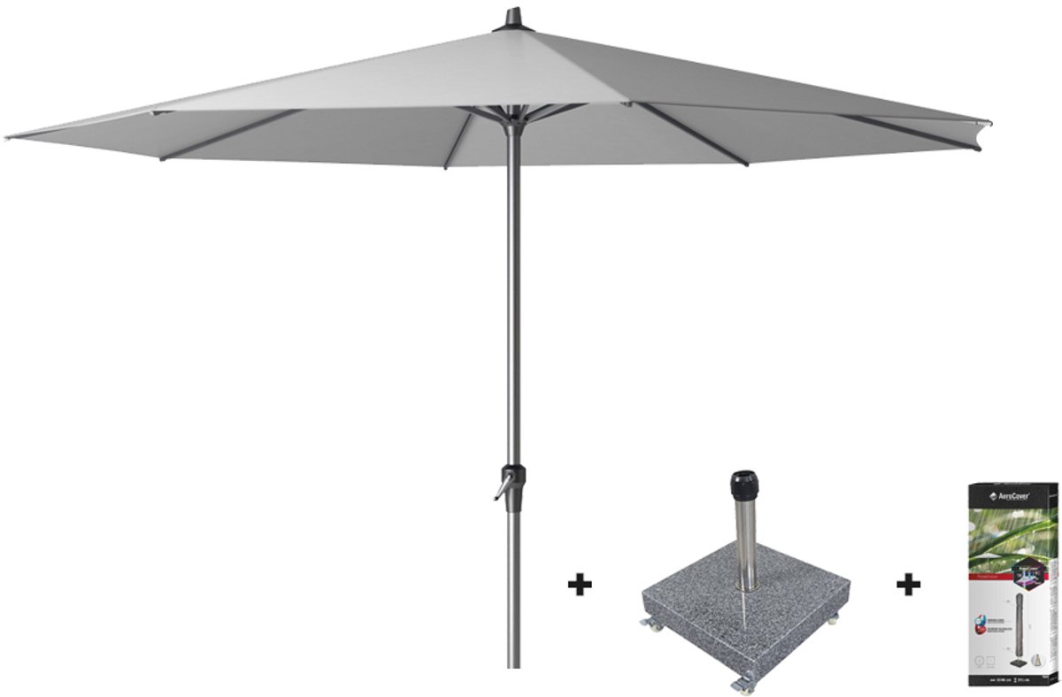 Platinum Riva stokparasol 3.5 m. rond - Light Grey met voet en hoes (7435115585570)