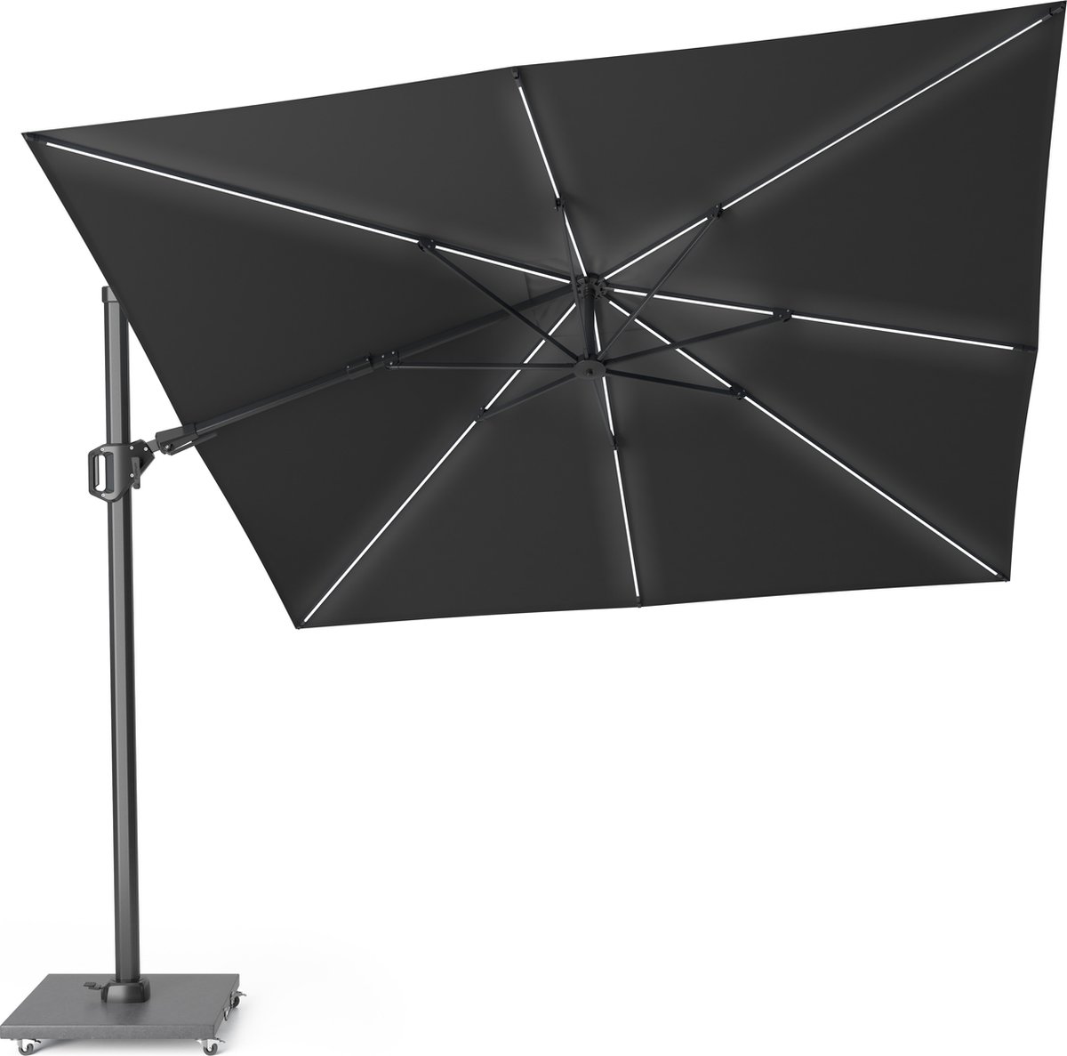 Platinum Sun & Shade - Zweefparasol - Challenger T² Glow Premium - 300x300cm - Faded Black - Dubbel Kantelbaar - 360° Draaibaar - 98% UV protectie (8721077130439)