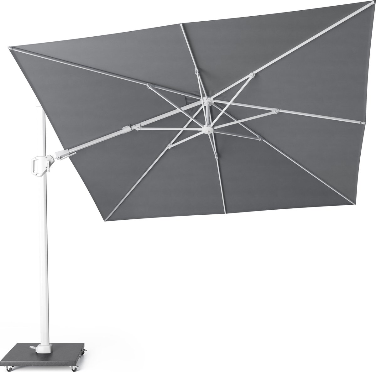Platinum Sun & Shade - Zweefparasol - Challenger T² Premium - 300x300 cm - Wit - Manhattan - Dubbel Kantelbaar - 360° Draaibaar - 98% UV protectie (8717591772446)