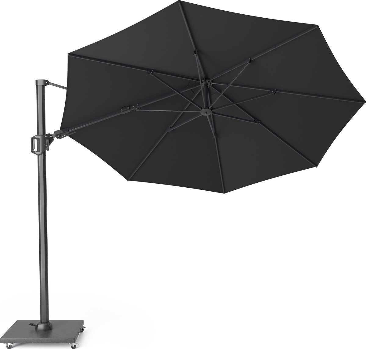 Platinum Sun & Shade - Zweefparasol - Challenger T² Premium - Ø350 cm - Faded Black - Dubbel Kantelbaar - 360° Draaibaar - 98% UV protectie (8717591778813)