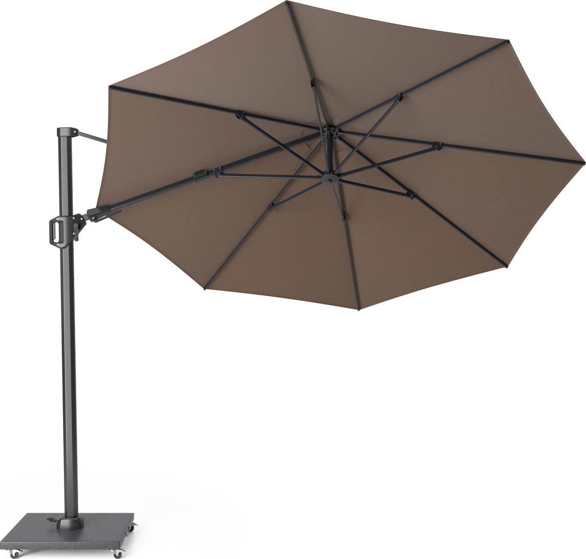 Platinum Sun & Shade - Zweefparasol - Challenger T² Premium - Ø350cm - Havana - Dubbel Kantelbaar - 360° Draaibaar - 98% UV protectie (8717591776635)