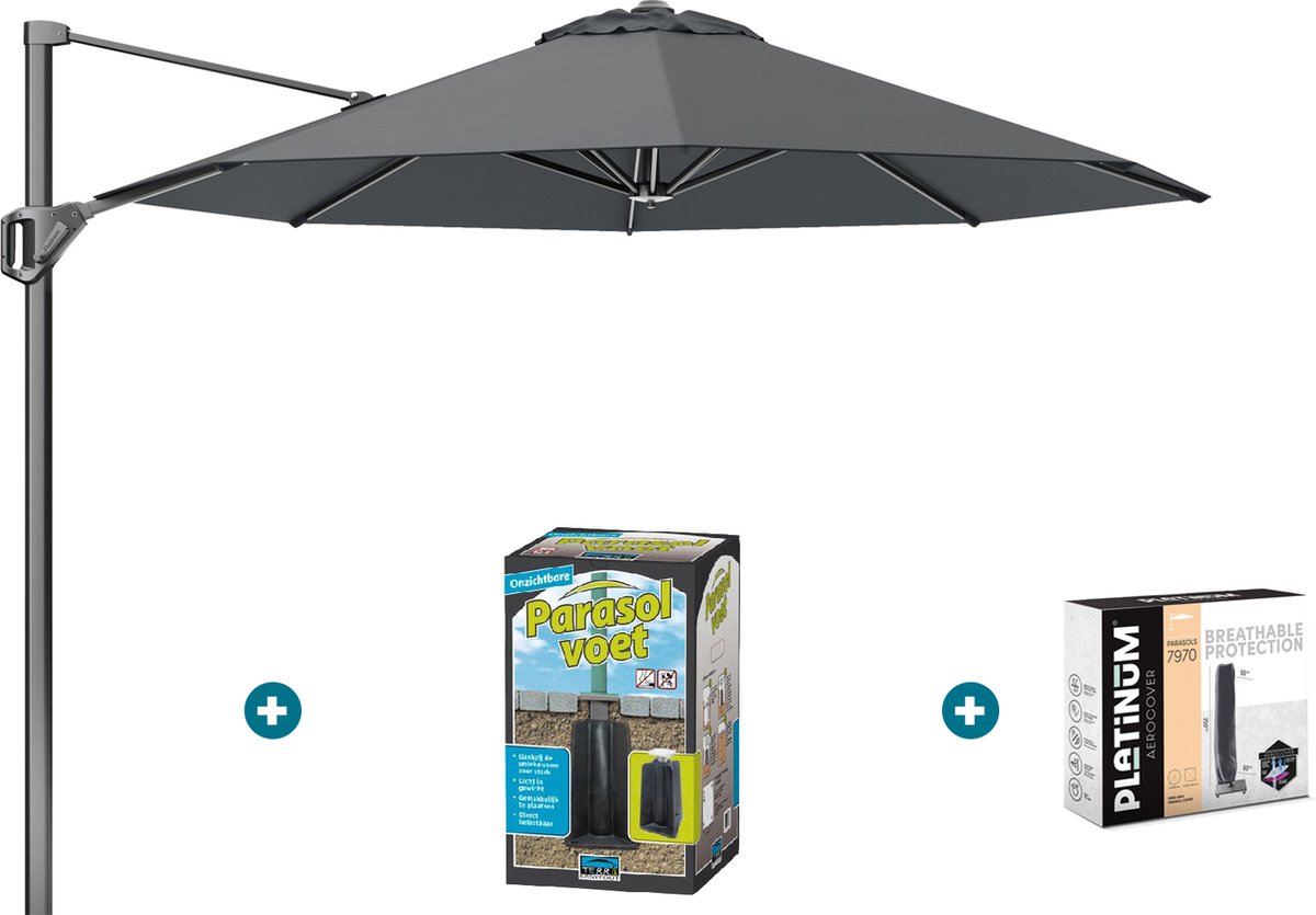 Platinum Voyager ronde zweefparasol T1 3 m. - Antraciet met ingraafvoet en hoes (6097326891881)