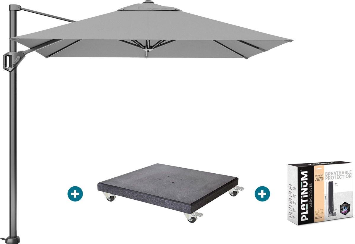 Platinum Voyager zweefparasol T1 2.5x2.5 m. - Light Grey met Marbella voet en hoes (6097335664612)