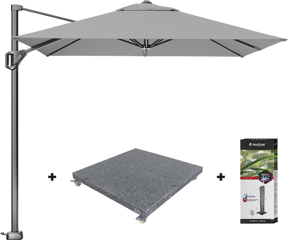 Platinum Voyager zweefparasol T1 2.5x2.5 m. - Light Grey met voet en hoes (7435107170159)