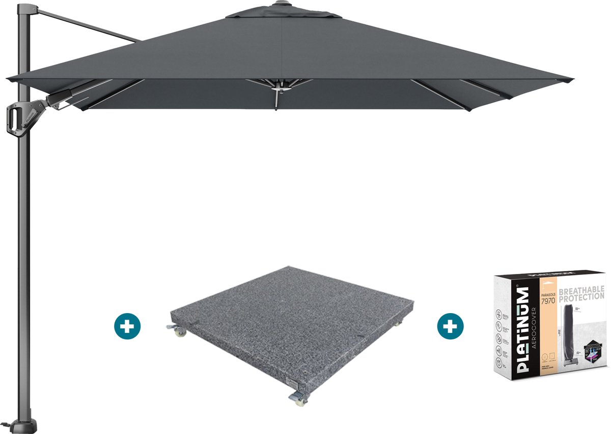 Platinum Voyager zweefparasol T2 2,7x2,7 m. - Antraciet met voet en hoes (7435118133136)