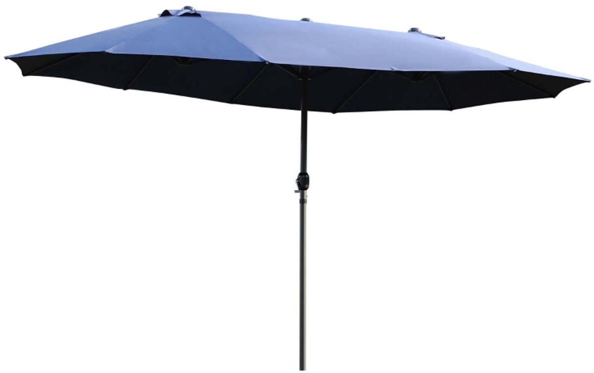 Premium Dubbele Parasol - Ovale Tuinparasol met Handslinger - Stokparasol - 455 x 270 cm - Strandparasol - Terrasparasol - Marktparasol - UV-Bestendig - Strand, Balkon, Terras & Tuin - Blauw (8721317524219)