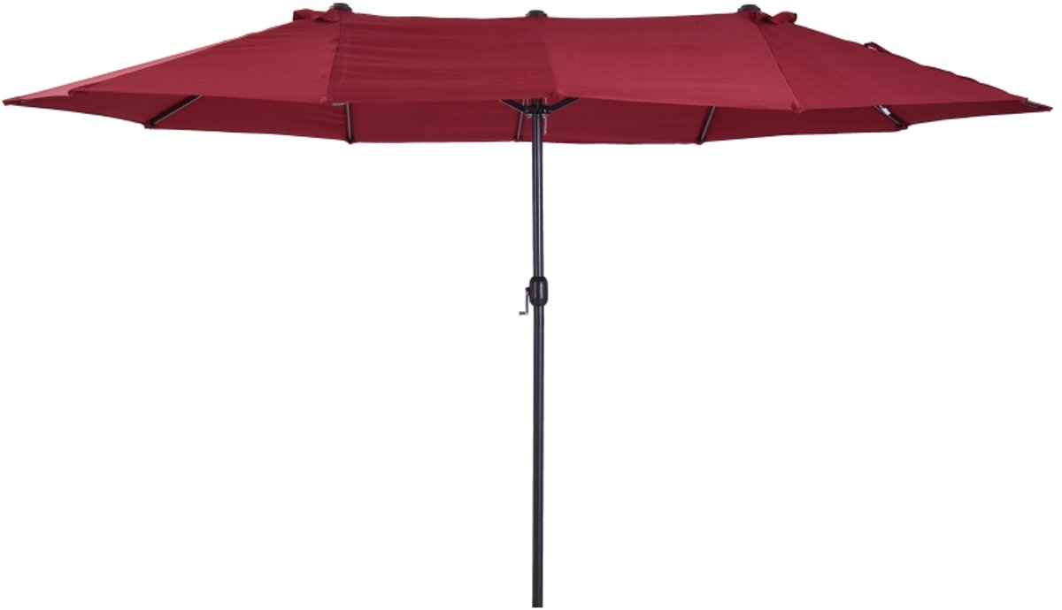 Premium Dubbele Parasol - Ovale Tuinparasol met Handslinger - Stokparasol - 455 x 270 cm - Strandparasol - Terrasparasol - Marktparasol - UV-Bestendig - Strand, Balkon, Terras & Tuin - Bordeauxrood (8721317524233)