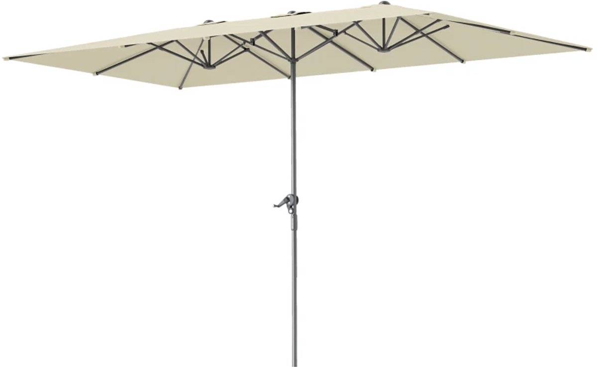 Premium Dubbele Parasol - Tuinparasol met Draaisysteem & 12 Metalen Baleinen - Stokparasol - 451 x 264 cm - Strandparasol - Terrasparasol - Marktparasol - UV-Bestendig - Strand, Balkon, Terras & Tuin - Crèmewit (8721317524257)