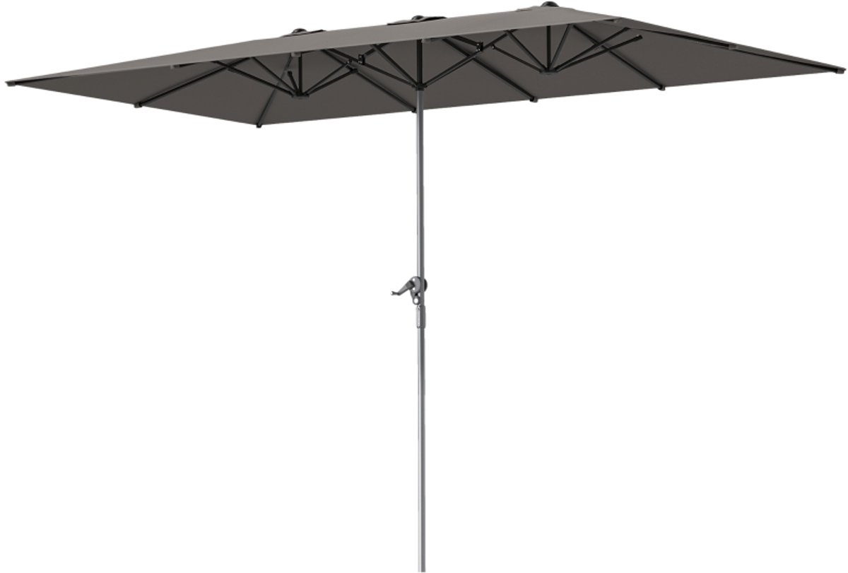 Premium Dubbele Parasol - Tuinparasol met Draaisysteem & 12 Metalen Baleinen - Stokparasol - 451 x 264 cm - Strandparasol - Terrasparasol - Marktparasol - UV-Bestendig - Strand, Balkon, Terras & Tuin - Donkergrijs (8721317524264)