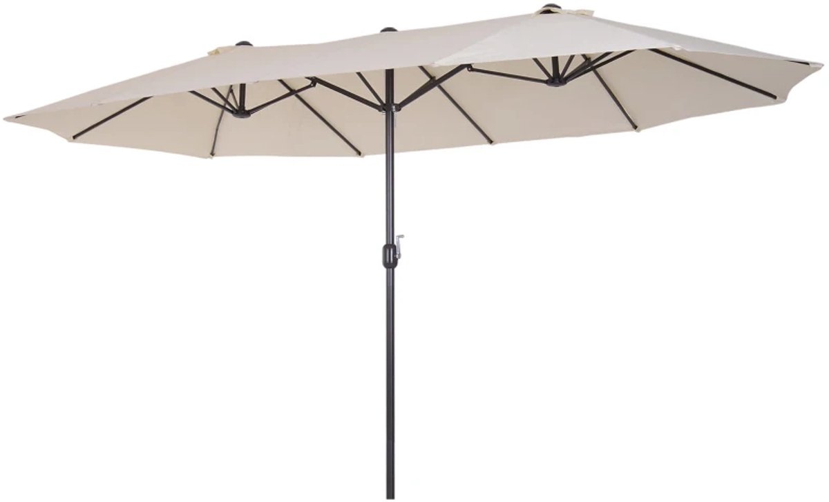 Premium Dubbele Parasol - Tuinparasol met Handslinger - Stokparasol - 455 x 270 x 240 cm - Strandparasol - Zonnescherm - Balkonparasol -Windbestendig - UV-Bestendig - Strand, Balkon, Terras & Tuin - Beige (8721317523915)