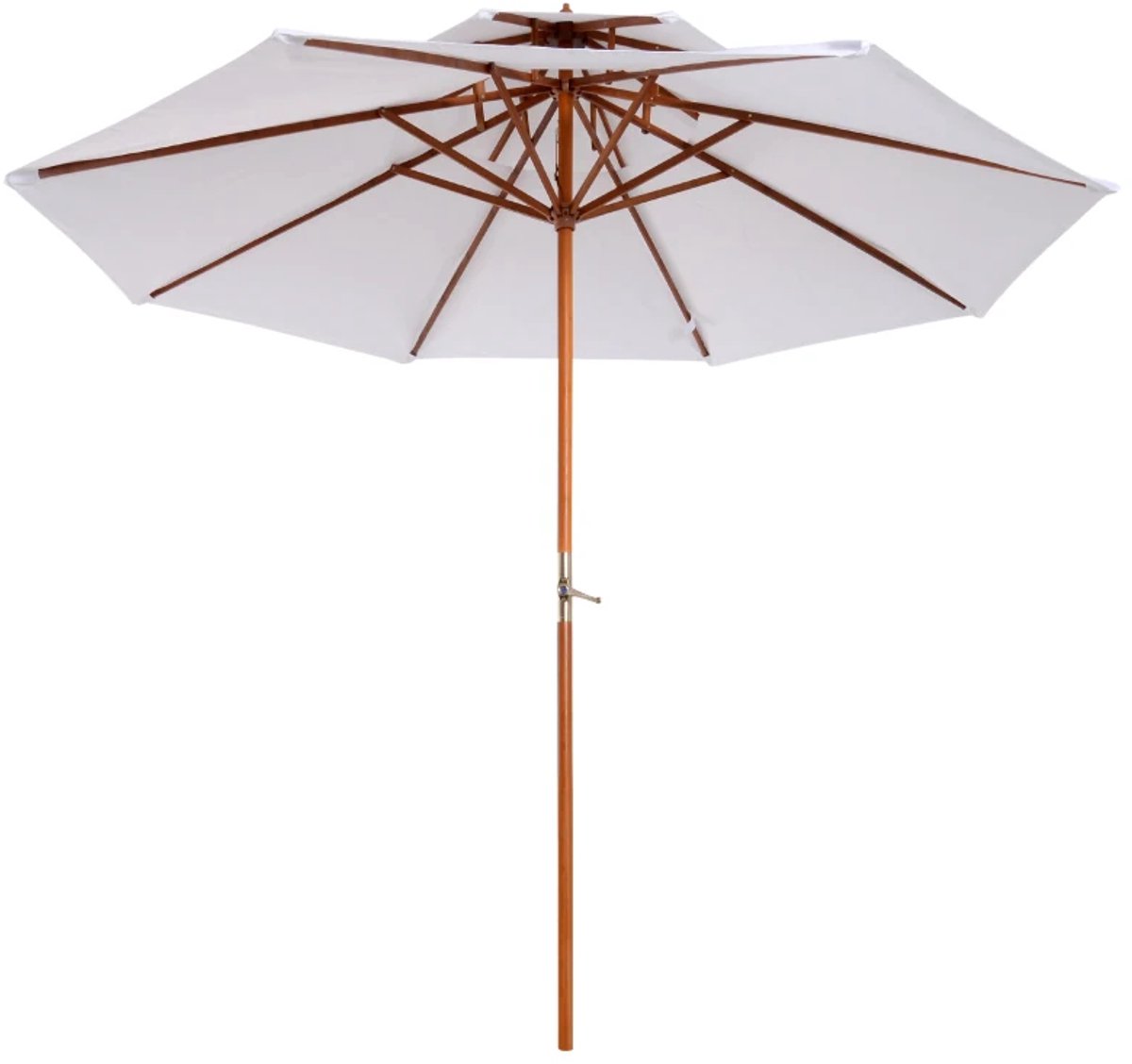 Premium Houten Parasol - Tuinparasol - Stokparasol met Handslinger - Ø2,65 x 2,64 m - Strandparasol - Marktparasol - Waterafstotend - UV-Bestendig - Strand, Balkon, Terras & Tuin - Crèmekleurig (8721317524028)