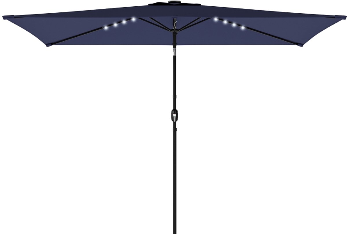 Premium Parasol - LED-zonnescherm - Tuinparasol - Stokparasol met Beschermhoes & Draaihendel - 300 x 200 cm - Strandparasol - Kantelbaar & Verstelbaar - UV-Bestendig - Strand, Balkon, Terras & Tuin - Marineblauw (8721317523960)