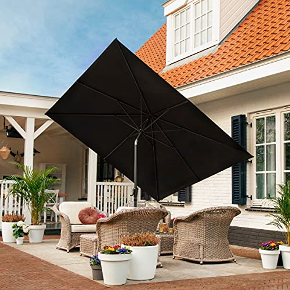 Premium Tilbare Stokparasol 280x280cm - UV Bescherming - Inclusief Beschermhoes - Antraciet/Zwart (6153924692661)