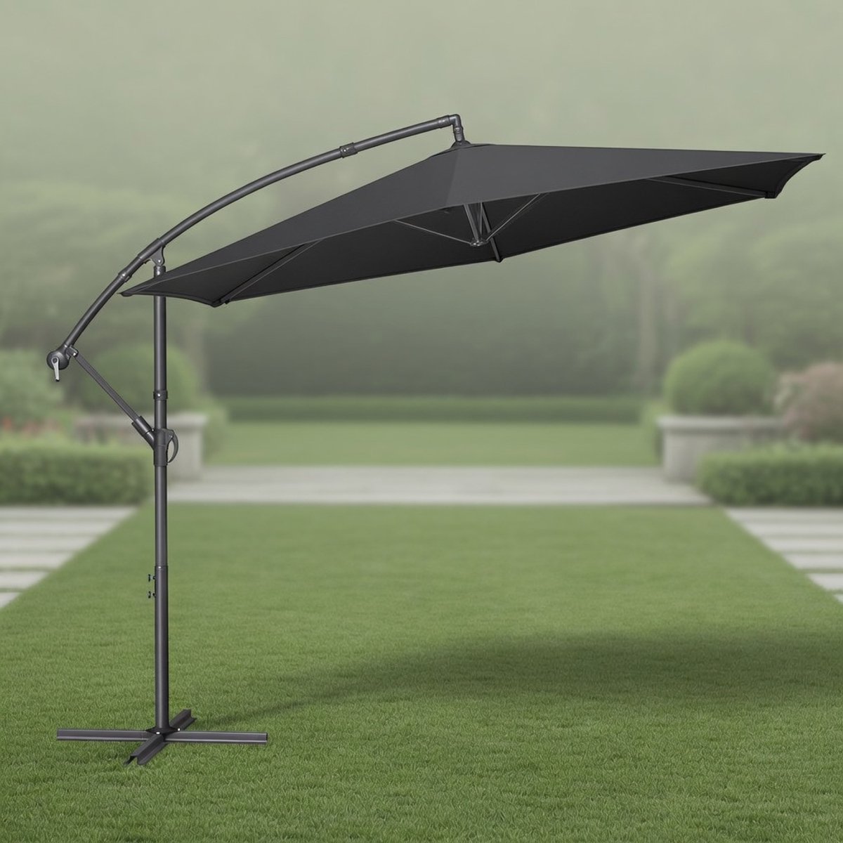 Premium Zweefparasol 350 cm met Voet en Zwengel - UV-bescherming UPF 50+ - Kantelbare Parasol voor Tuin, Terras & Balkon - Grijs | Mobili Bella (9504491843838)