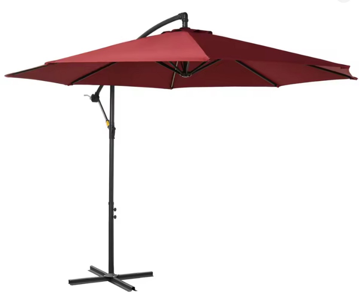 ProGarden Zweefparasol - Ø 300 cm - Bordeaux Rood - Kantelbaar met Kruisvoet - Luxe Parasol voor Tuin & Terras - Zonnescherm met Handdraai Mechanisme (4564298401827)
