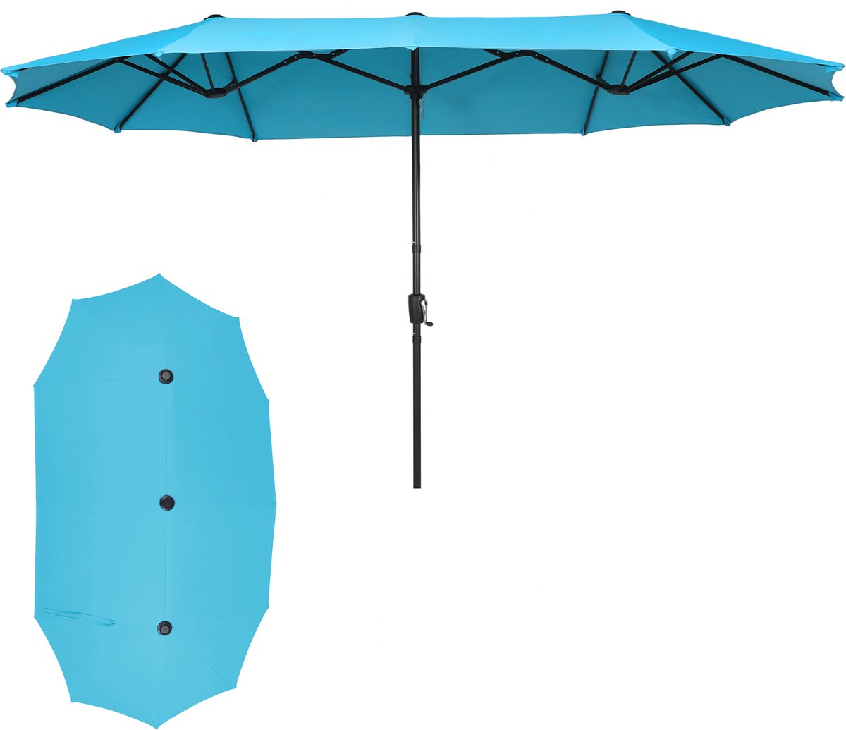 Puluomis - Dubbele parasol - 400x200cm - Stokparasols - UV50+ - Rechthoekige tuinparasol - Aluminium - Hemelsblauw (6979076882084)