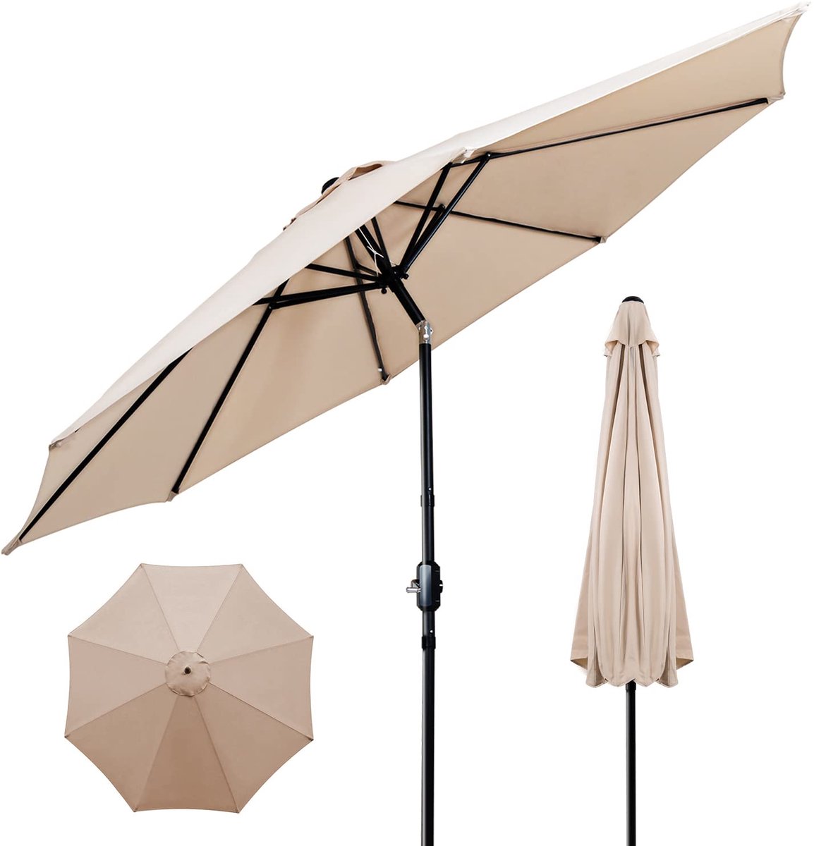 Puluomis - Ronde Parasol - Ø290 cm - Garden Stokparasol - 30° Kantelbaar - Waterdicht - UPF50+ - Beige (6979076882091)