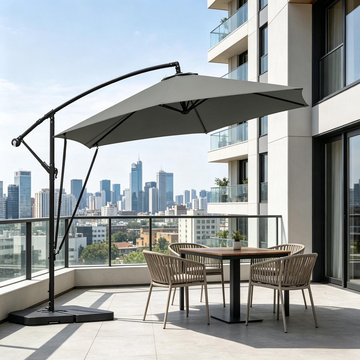 REDOM - Zweefparasol - Draaibaar En Kantelbaar - Voor Tuin En Terras - Metaal En Polyester - Donkergrijs - 310x310 Cm (4070866373422)