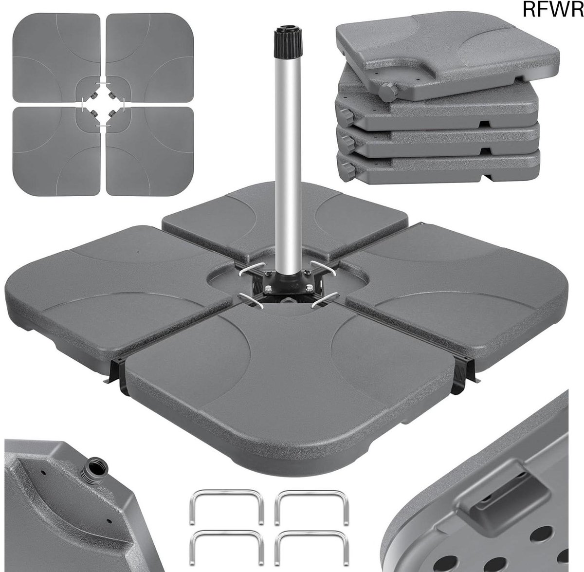 RFWR® Parasolvoet voor Zweefparasol - Vullbaar tot 60 liter - Stevige Kunststof Parasolstandaard met Metalen Haken (8721316197940)