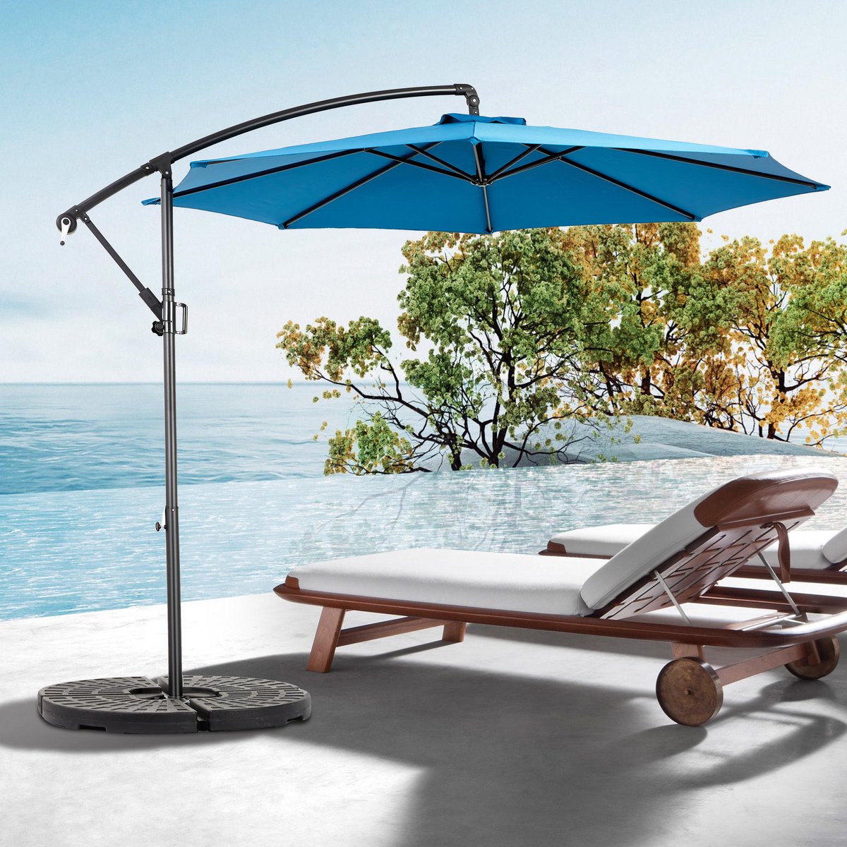 Re-purelife® Dubbele zweefparasol 294*294*250 cm donkerblauw - rechthoekige tuinparasol met zwengel, kantelbaar, waterdicht en UV-bestendig, staal, zonder voet (9331522635724)